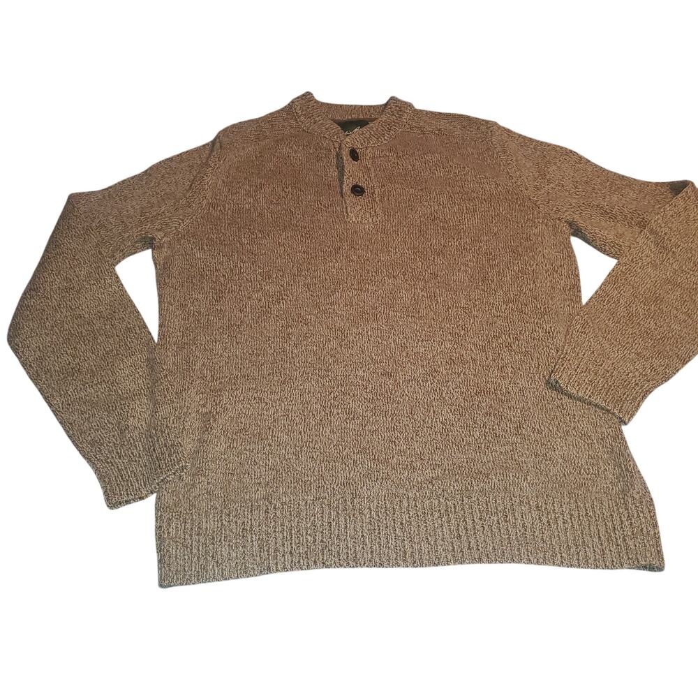 Vintage Eddie Bauer Size Large Tall 2 Button Henley Sweater Cotton Brown Grandpa